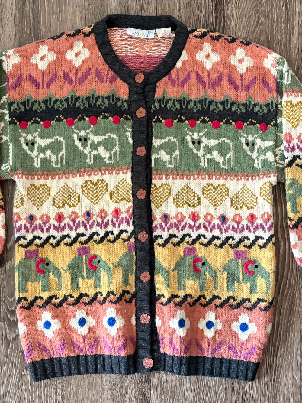 Via Spina Multicolor Animal Motif Cardigan Sweater